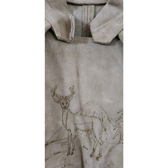 Vintage 60s 70s Leather Suede Poncho Snap Cape Hippie Boho Tan Tooled Western M - Picture 7 of 16